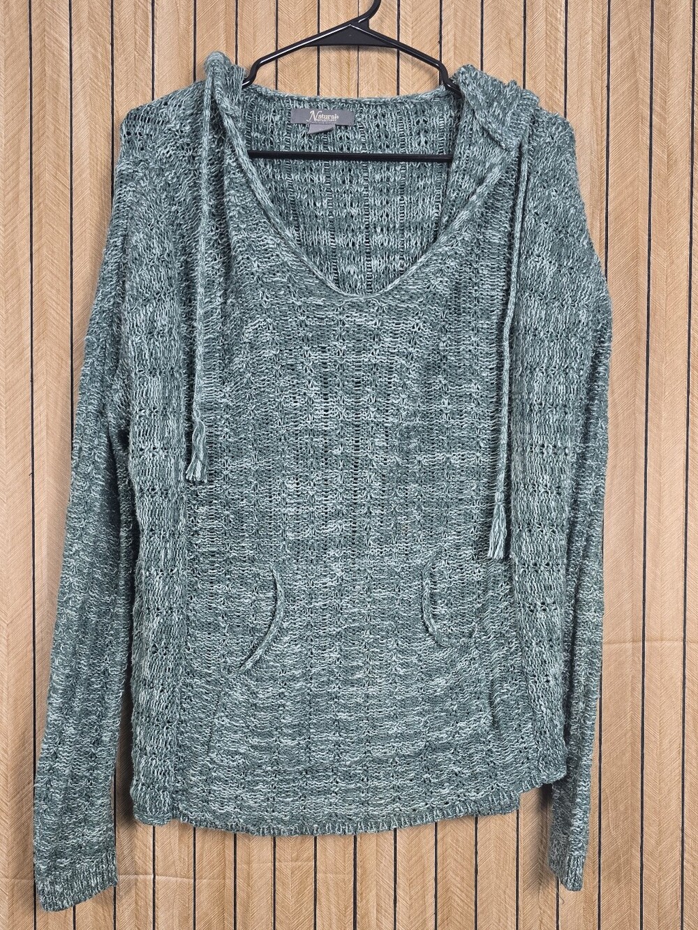 Natural Reflections Sage Green V-Neck Hoodie Sweater